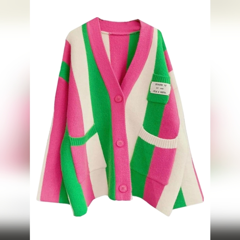 Amazon Pink and Green Striped Cardigan